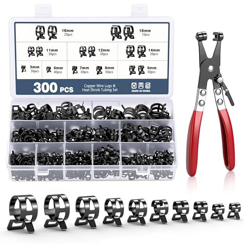 300 Stück Kfz Schlauchschellen Set – 10 Größen Federbandschellen 5–18 mm