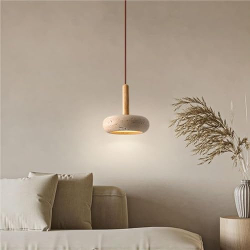GWJKG Lampade Giapponese Moderna a Sospensione Pietra Naturale Lampada lampadario in Legno con Base E26 per Camera Letto Soggiorno Sala da Pranzo Tavolo