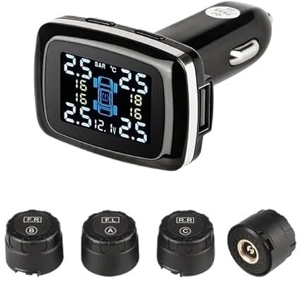 VNSMM Sensori del Sistema di monitoraggio della Pressione dei Pneumatici TPMS per Auto, Porta accendisigari, Sistema di Controllo TPMS(External Sensor)