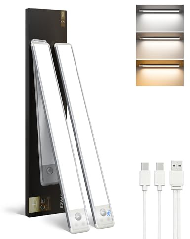 EZVALO Unterbauleuchte Küche LED 42CM, Schranklicht mit Bewegungsmelder 3 Farbmodi Dimmbar, LED Schrankbeleuchtung Kabellos für Schrank, Vitrine, Treppen(2 Stück)