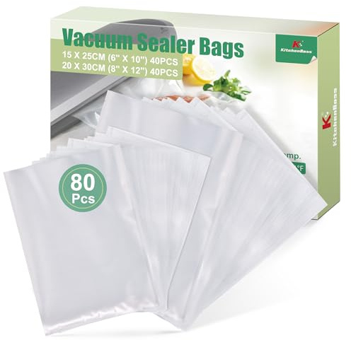 KitchenBoss vakuumpåsar för livsmedel : 80 påsar 15 x 25 cm / 20 x 30 cm, 175 µm vakuumpåsar för livsmedel för vakuumförslutningsmaskiner
