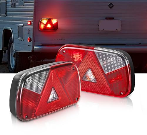 VEVOR 2 Pezzi Luci Quadrate per Rimorchio da 12 V, Luci Posteriori, Stop, Indicatore di direzione, Targa, Retromarcia, Fendinebbia, Kit di Illuminazione per Rimorchio Impermeabile con Cablaggio