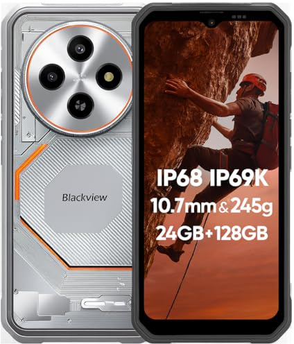 Blackview Fort 2 AI Leichtes Outdoor Smartphone, AI-Foto-Editor, 24GB+128GB, 10,7mm Ultradünn, 16MP+13MP, 6,56’’ HD+, IP68 IP69K Robustes Handy ohne Vertrag, Android 15 DUAL SIM, GPS NFC Weiß