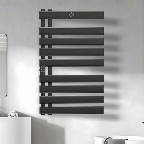 Peviasot Scaldasalviette elettrico da 425 W, 94 x 61 cm, colore nero con telecomando e timer, scaldasalviette elettrico IP24, riscaldamento rapido in alluminio, montaggio a parete, scaldasalviette per