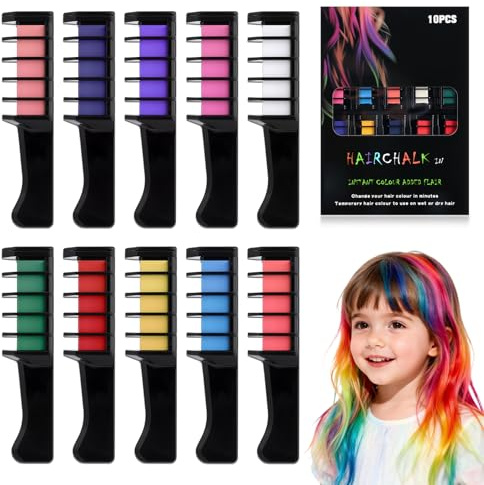 10 Colors Festive Fun Hair Chalk Combs,2026 NewTemporary Glitter Hair Colors Hair Chalk Combs,Hairs Chalk for Girl,Washable DIY Hair Color Dye for Birthday Christmas Party Gifts for Teenage Girls Kid