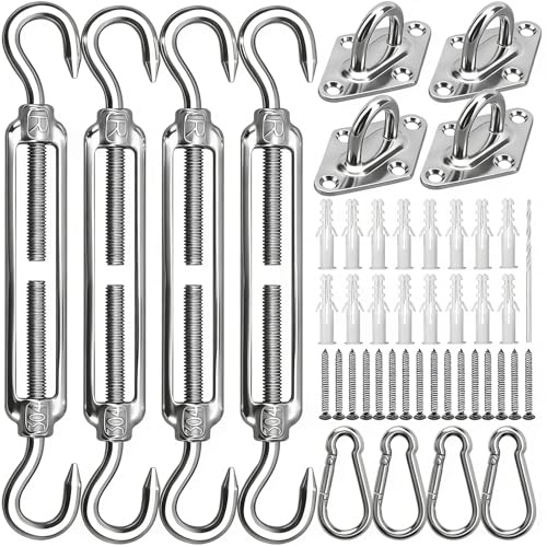 Consripie Sun Shade Sail Hardware Kit 6 Inch Heavy Duty 304 Stainless Steel Accessories for Triangle Rectangle Sun Shade Sails Outdoor Patio Lawn Garden Installation, M6 Awning Attachment Set (45 Pcs)