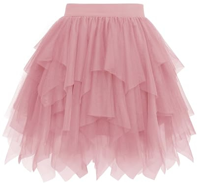 Wikoan Faldas para Mujer Falda Corta de Mujer Falda Asimétrica de Tul Falda de Tul Multicapa con Forro Suave,Rosa Carne,2XL-3XL