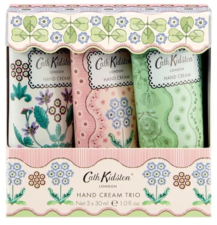 Cath Kidston Hand Cream Trio Gift Set, Travel Size 3 x 30ml, Shea Butter Moisturiser, Vitamin E, Vegan and Cruelty Friendly, Fits in Pocket and Handbag, Gift for her, Beauty Self-Care