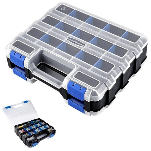 Caja de clasificación de tornillos de doble cara, 34 compartimentos, organizador de piezas pequeñas con separadores extraíbles, caja de tornillos, cajas de clasificación para piezas pequeñas para
