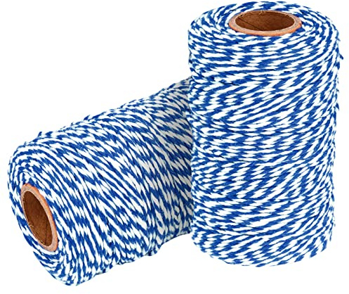 YZSFIRM Cotton Twine String Bakers Rope: 2 Roll Twines for Crafts Gift Wrapping - 656 Feet Blue White Twine for Kitchen Cooking