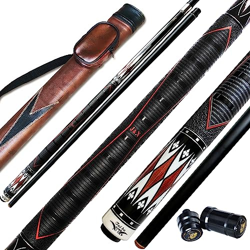 Tai ba cues 2-teiliger Billardstock mit 1 x Hülle, PU-Gummigriff, 13 mm mehrschichtige Lederspitze, 147,3 cm, Hartholz, kanadischer Ahorn, professioneller Billard-Queue-Stick 540 - 595 g