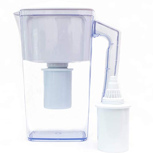 Plant Based Pros Jarra de filtro de agua alcalina – Ionizador de agua pura saludable de 2.5 L, dos filtros de carbón activado de 60 días, sin BPA, agua alcalina saludable, limpia, sin toxinas hasta pH