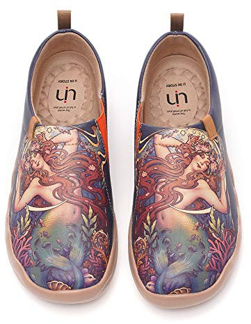 UIN Zapatos Planos de Cuero para Mujer, Mocasines Casuales de Microfibra para Viajes, Pintados a la Moda, sin Cordones, The Little Mermaid, 40 EU