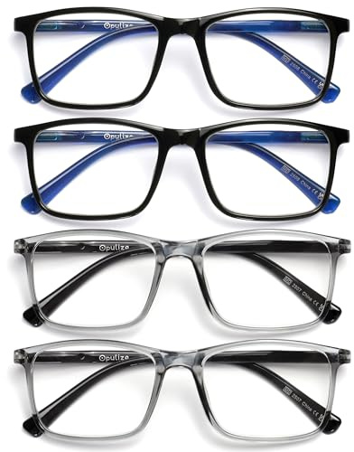 OPULIZE Ink Lessebrille 4er Pack Groß Rechteckig Rahmen Federscharniere Kratzfest Schwarze Grau Herren Damen RRRR4-1177 +1.00