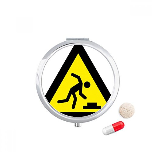Warning Symbol Yellow Black Stumble Triangle Pill Case Pocket Medicine Storage Box Container Dispenser
