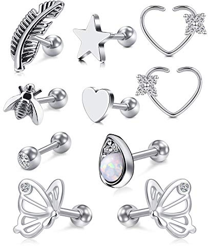 Incaton 16G Helix Piercings 10 STK Ohrringe Stecker 1.2mm Knorpel Tragus Rook Conch Helix Piercing Edelstahl Ohrring Schmuck Set