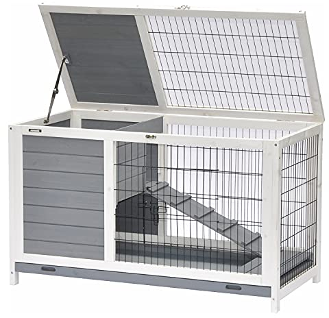 nanook Kleintierstall Hamsterkäfig Meerschweinchenkäfig - 100 x 50 x 62 cm - verschließbar - mit Dach- und Frontöffnung - grau/weiß