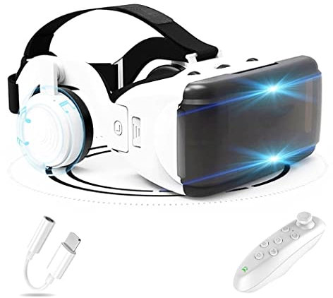 JYMYGS Gafas de Realidad Virtual, 3D VR Gafas con Controlador Bluetooth para Juegos Visión Panorámico VR Glasses para iPhone 13 Pro Max/13 Pro/13/12/11, para Samsung Galaxy S21, Huawei, Xiaomi