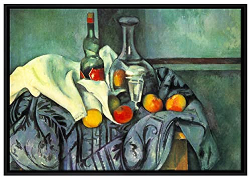 Pixxprint Paul Cézanne - Stillleben Pfefferminzflasche Leinwandbild 100x70 cm im Bilderahmen, Wandbild, Schattenfugenrahmen, Kein Poster