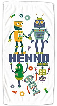 GRAZDesign Kinder Handtuch mit Namen Badetuch für Jungen und Babys von 2-10 Jahren Strand / 140x70cm Roboter