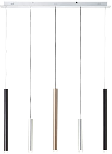 Brilliant Cembalo LED Pendelleuchte 5-flammig, höhenverstellbar, 20 W | Moderne Hängeleuchte aluminium/schwarz/braun mit 3-Stufen-Dimmer, Lampe für Esstisch, Wohnzimmer und Küche
