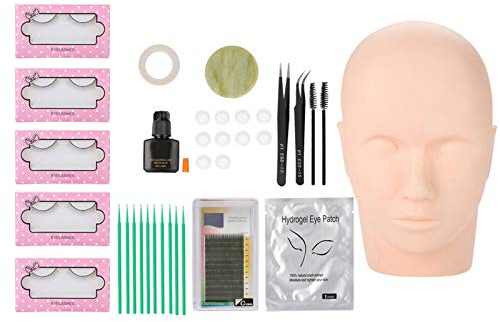 11-teiliges Wimpernverlängerungsset, Künstliche Wimpern mit Schaufensterpuppenkopf Verpflanzen, Starter-Lash-Kit-Trainingswerkzeug für Anfänger, Halbpermanentes Individuelles Wimpernverlängerungstrain