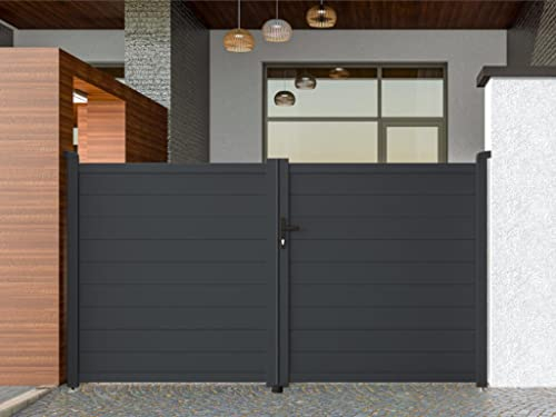 Vente-unique - Portal batiente Aluminio Completo L305 x 166 cm Antracita Nazario