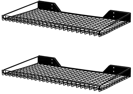 Wallmaster Garage Wall Shelf 2 Pack 23.6x11.8 Wall Mount Heavy Duty Metal Shelves Mesh Storage Rack for Garage, Office, Basement and Kithcen, max Load 65 lbs (Black)