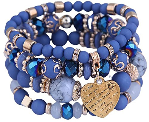 RIXERKOC Bohemian elasticizzate Braccialett, Bracciali di cristallo Gioielli di moda a cuore con perline per donne e ragazze