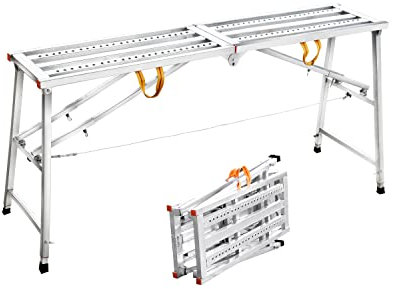 Verstellbare Arbeitsbühne mit 362,9 kg Belastbarkeit, Stahl-Trittleiter, tragbare, klappbare Gerüstplattform für Wohnmobile, Reinigung, hohe Malerwände, Trockenbau, Dekorieren (180 cm)