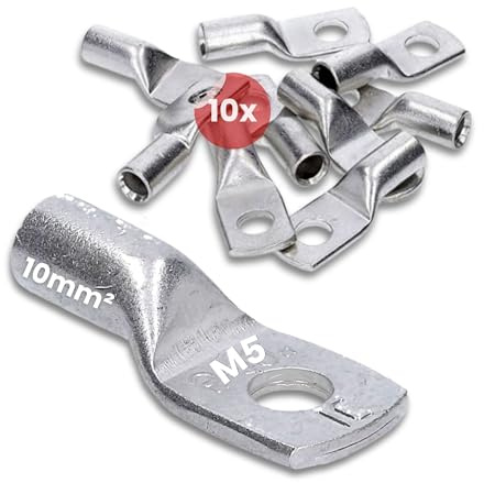 Kalitec 10x Rohrkabelschuhe 10mm² M5 - Kupfer Quetschkabelschuhe Verzinnt | Presskabelschuhe ohne Sichtloch nach DIN EN 13600 - Fuer Auto, Solar & Elektro - 10 Stueck Kabelquetschverbinder Set
