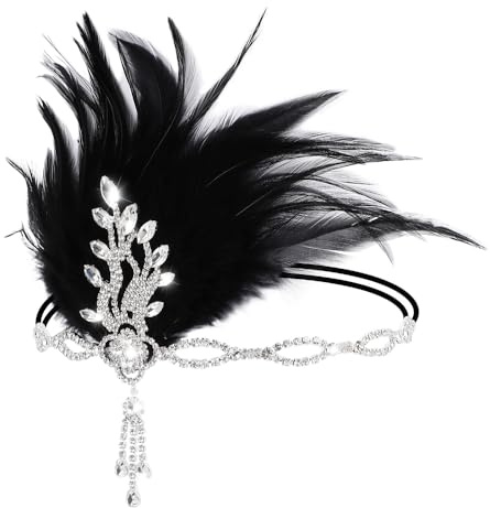 Federn Stirnband Strass Flapper Kopfschmuck 20er Jahre Stil Flapper Haarband Great Damen Fasching Kostüm Accessoires(Silber)