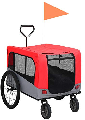 BULANED 2-in-1 Tier-Fahrradanhänger und Jogger, Hundeanhänger, Hundewagen, Hundefahrradanhänger, Comfort Wagon, Fahrrad Anhänger Tier, Fahradanhängerrad, Rot und Grau