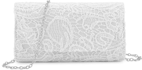 BAIGIO Elegante Clutch Damen Spitze Abendtasche Damen Lovely Clutch Tasche Elegant Handtaschen Spitze Brauttasche Schultertasche für Hochzeit Party Cocktail Weiße