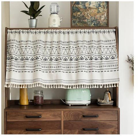 Yurosiay Kurz Scheibengardinen Ethnischer Stil Halber Vorhang Schrank Vintage Küchenvorhänge Boho Kurz Fenstervorhänge Landhausstil Bistrogardine Kurzstore Gardinen für Schrank 5# 143x90cm