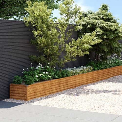 Festnight Hochbeet Terrasse Groß Rostig 960 x 50 x 36 cm Cortenstahl Hochbeet Balkon Hochbeete Für Garten Groß Pflanzgefäß Blumenkasten Pflanzkübels Gartenbeet Gemüsebeet Pflanzenbeet Garten