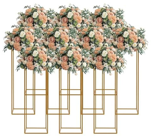 Primal Internet GmbH Blumenständer Hochzeit Gold | Blumensäule 40, 60, 80, 100 cm hoch | Metall-Pflanzenständer modern eckig (4x (40, 60, 80, 100 cm))