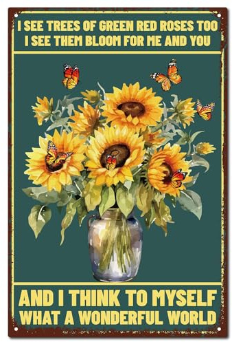 CREATCABIN Sunflower Vintage Metal Tin Sign Garden Retro Tin Sign Poster Wall Decor Painting Plaque Iron Sign Art Mural Hanging for Home Kitchen Farmhouse Room Cafe Decorative Gift 12 x 8 Inch