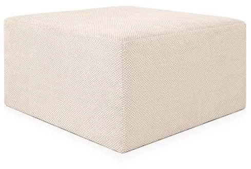 Deshome - Fußhocker Sofa 83 x 83 x 44 cm wasserabweisender Stoff mit Samteffekt: Pouf modernes Design Sofa Wohnzimmer Schlafzimmer Puff Fußhocker Sitzhocker Wohnzimmer Demeter Beige