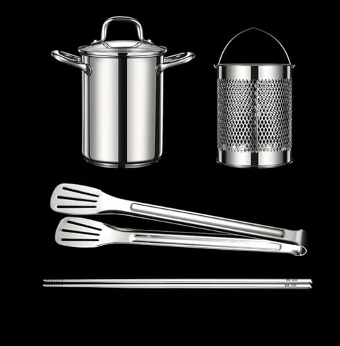 RUGPDA Casseroles pour friteuse,marmite Haute en Acier Inoxydable 304 avec Couvercle,Casserole Profonde avec Panier Filtre,cuisinière à Induction,Casserole Haute pour Faire bouillir Les Asperges