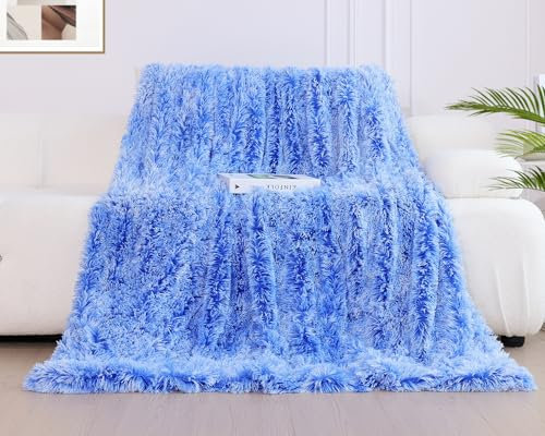 KANKAEU Kuscheldecke Flauschig 130×160 cm, Super Weich & Warme Decke, Farbverlauf Blau Kuscheldecke, Hochwertige Wohndecke, Fleecedecke, Sofadecke, Tagesdecken, Couchdecke