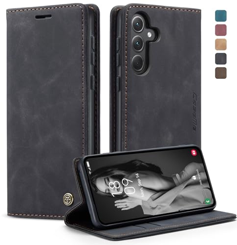 KZB Handyhülle für Samsung Galaxy A55 5G Hülle Premium Lederhülle Klappbar Flip Case Tasche Magnet Kartenfach Standfunktion Klapphülle Schutzhülle für Samsung Galaxy A55 - Schwarz