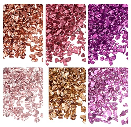 Kozelo 6 Farben Crushed Glass Chips - [1-4mm x 28g] Unregelmäßige metallische Glas Rot Farbserie für DIY Dekoration Handwerk Nagelkunst, elektroplattierte Oberfläche