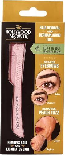 Hollywood Browzer Rasoir Sourcils & Visage pour Femme – Rasoir Dermaplaning sans Douleur – Épilation Faciale & Exfoliation – Manche Écologique en Paille de Blé – Étui Inclus (Citrine)