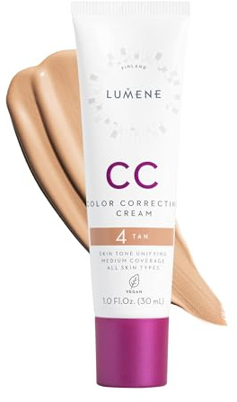 Lumene Color Correcting CC Cream - Lightweight Foundation - Medium Coverage - Redness Reducing Face Makeup for a Glowing Complexion - Vegan Formula + Suitable for All Skin Types - Tan (1 fl oz)