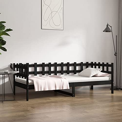 LAPOOH Tagesbett Schwarz 90x200 cm Massivholz Kiefer, Schlafsofa, Daybed, Bettsofa, Sofa Bed, Sofabett, Schlafcouch, Jugendbett, Bettgestell, Bettcouch - 820760