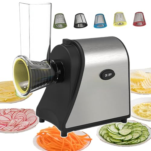forplubossmmp Electric Vegetable Cutter, Cheese Graters with Detachable Interface & Antislip Foot Pad Design, Multifunctional Electric Potato Slicer for Cheeses/Broccoli - 5 Replacement Head Blade