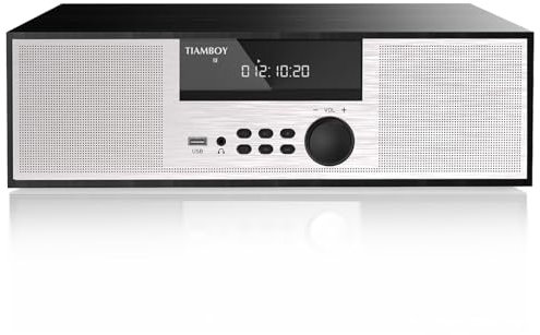 TIAMBOY Retro Style Micro Shelf System 40W RMS with CD Player, Bluetooth, USB Playback, FM Radio, AUX-Input, 2-Way Music Crisp-Sound, DSP-Tech (TB-816B)