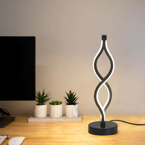 Chao Zan LED Lámpara de cabecera, Espiral Lámpara de mesa con Tres Modos de Color, Lámpara LED Escritorio para Mesita Noche, dormitorio, sala de esta, sala de estudio (Negro)
