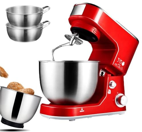 forplubossmmp Mixeur Électrique De Cuisine 5L pour Usage Commercial, Machine À Pétrir La Farine 18 000 TR/Min, Mixeur De Cuisine pour Crème, Battement des Blancs D'Œufs, Pâte À Pain - Noir/Rouge,Red